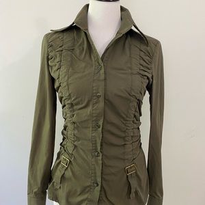 90s Army Green Miss Sixty Ruched Buckle Blouse